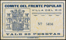25 Pesetas. COMITÉ DEL FRENTE POPULAR de VILLA DEL RÍO (Córdoba). RARO. RGH-5493. SC-.