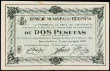 2 Pesetas. 1 Noviembre 1937. C.M. de ESTOPIÑÁN (Huesca). MUY ESCASO. RGH-2386. EBC-.