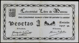 1 Peseta. 1937. COLECTIVIDAD LIBRE de MUNIESA (Teruel). MUY ESCASO. RGH-3764. EBC-.
