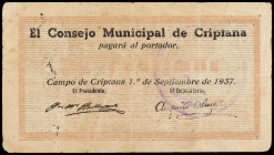 50 Céntimos. 1 Setiembre 1937. C.M. de CRIPTANA (Ciudad Real). (Algo sucio). RGH-2097. MBC+.