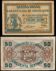 Lote 2 billetes 25 y 50 Céntimos. Ay. de CARTAGENA (Murcia), C.M. de CARCAGENTE (Valencia). A EXAMINAR. RGH-1633, 1685. MBC.