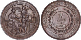 Medalla. 1874. PAMPLONA. Anv.: SUBIDA DE LAS AGUAS DEL ARGA. Rev.: DIO / DE / BEBER / AL / SEDIENTO. 96,97 grs. AE. Ø 57 mm. Pequeña perforación a las...