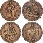 Lote 4 medallas Serie sobre oficios de manufactura. 1976. ANDORRA. AE. Ø 60 mm. Cigarrera, Fargues, Filosa, Moliner. SC.