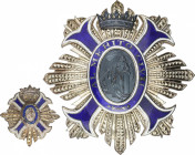 Orden del Mérito Civil, Placa de Comendador de Número. 1942-1975. AR y esmaltes. Ø 71 mm. Con aguja y enganches en reverso. Incluye miniatura de solap...