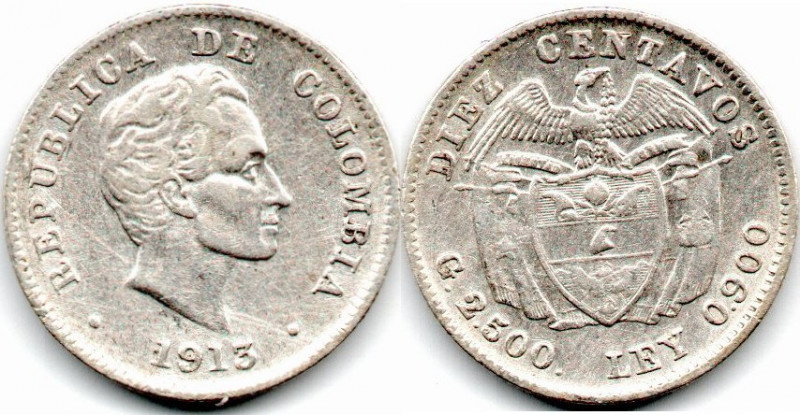 Colombia 10 Centavos 1913 Bogota E:XF