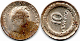 Colombia 10 Centavos 1947 B/B Mint Error Rotated Dies AU/UNC