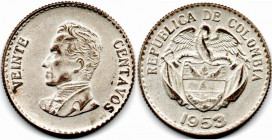 Colombia 20 Centavos 1953 AU/UNC