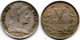 Colombia 5 Centavos 1939 Large 9