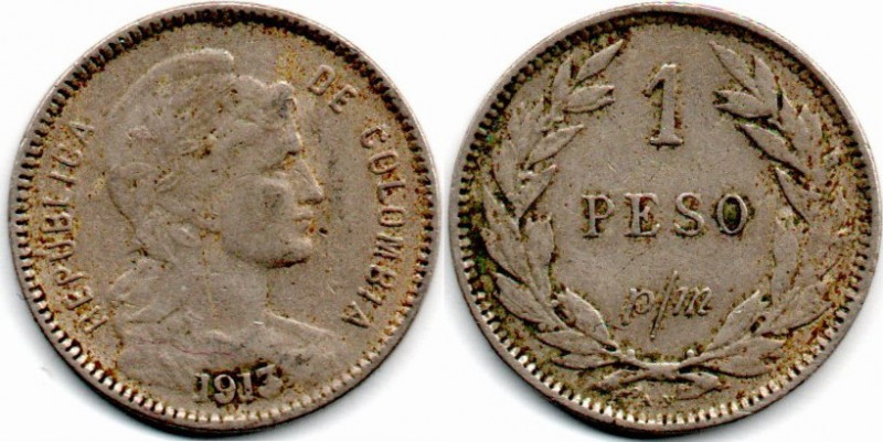 Colombia Papel Moneda 1 Peso 1913 E:VF