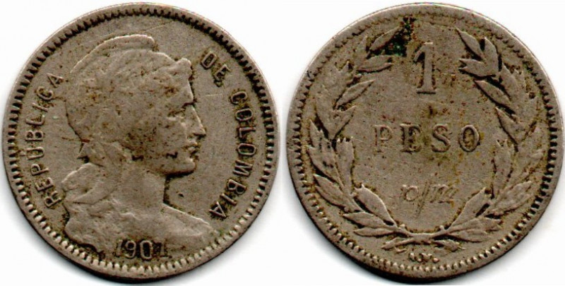 Colombia Papel Moneda 1 Peso 1907 E:VF