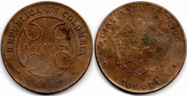 Colombia, Lazareto 50 Centavos 1901 Copper. Rare