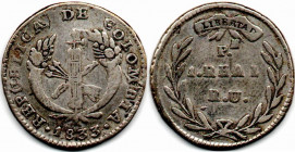 Colombia. 1 Real 1833 Popayan VF+