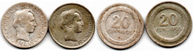 Colombia. 2 Pieces. 20 Centavos 1946 B & no B