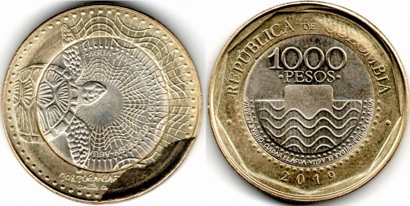 Colombia MINT ERROR 1000 Pesos 2019 Struck Through Error Rare