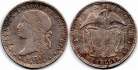 EEUU de Colombia 1 Peso 1871 Medellin AU+
