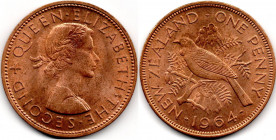 New Zealand 1 Penny 1964 Elizabeth II UNC