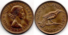 New Zealand 6 Pence 1964 Elizabeth II UNC
