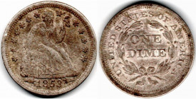 USA 10 Cents. Dime 1853 Philadelphia With Arrows. Silver