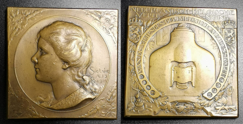Belguim & Netherlands Medal 1914 Sietske United Artwork Bronze 48x48mm 66 grams