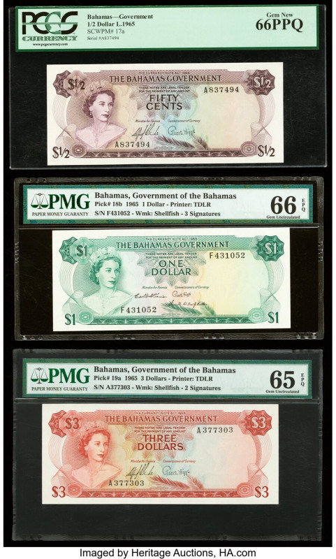 Bahamas Bahamas Government 1/2; 1; 3 Dollars 1965 Pick 17a; 18b; 19a Three Examp...