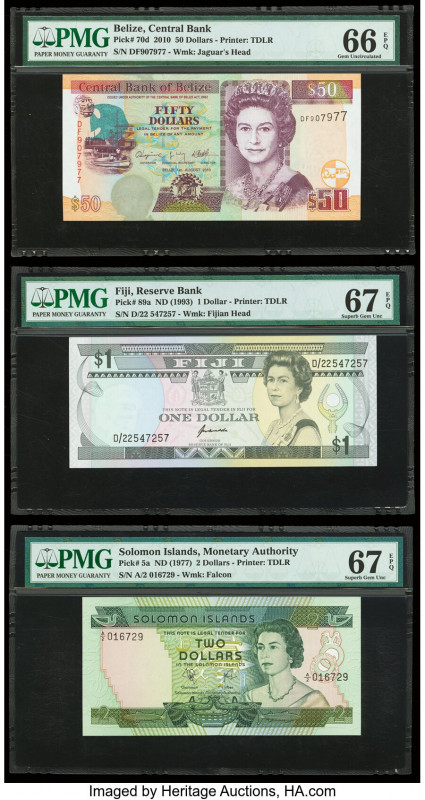 Belize Central Bank 50 Dollars 2010 Pick 70d PMG Gem Uncirculated 66 EPQ; Fiji R...