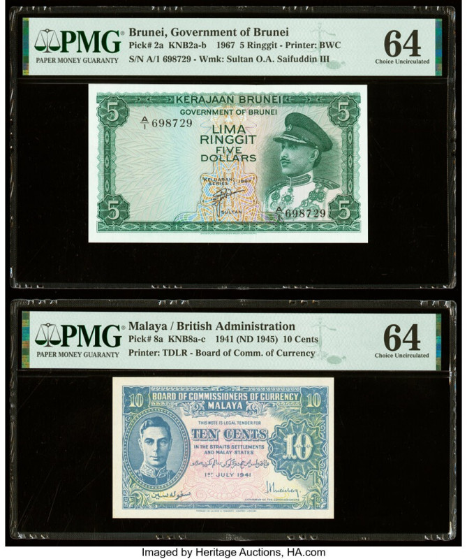 Brunei Government of Brunei 5 Ringgit 1967 Pick 2a KNB2 PMG Choice Uncirculated ...