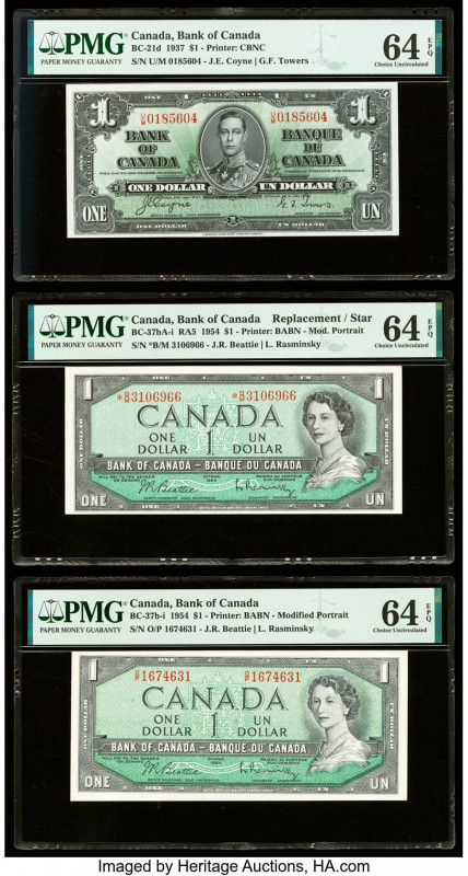 Canada Bank of Canada $1 2.1.1937; 1954; 1954 BC-21d; BC-37b-i; BC-37bA-i Three ...