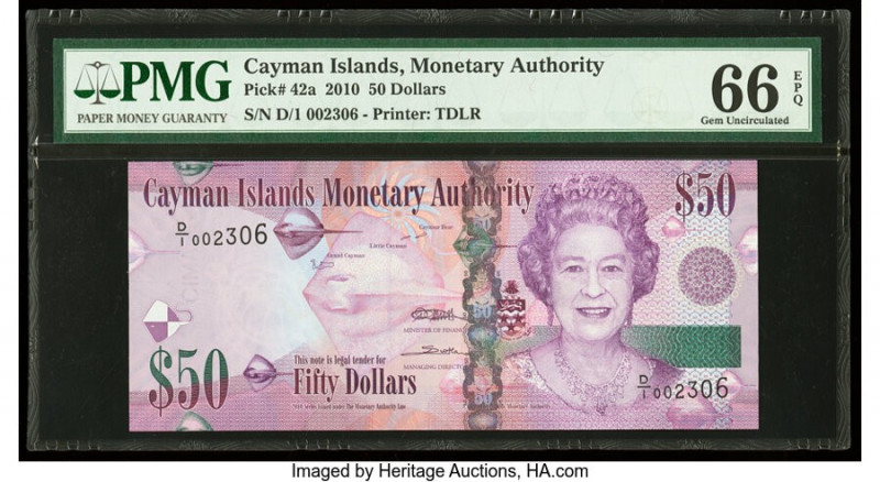 Cayman Islands Monetary Authority 50 Dollars 2010 Pick 42a PMG Gem Uncirculated ...