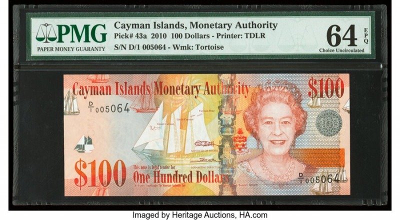 Cayman Islands Monetary Authority 100 Dollars 2010 Pick 43a PMG Choice Uncircula...