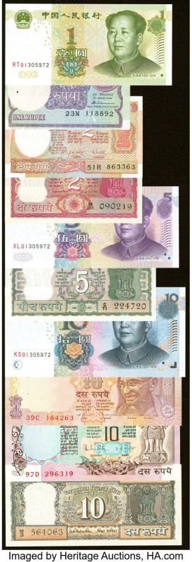 China, India & Macau Group lot of 22 Examples Crisp Uncirculated. Staple holes a...