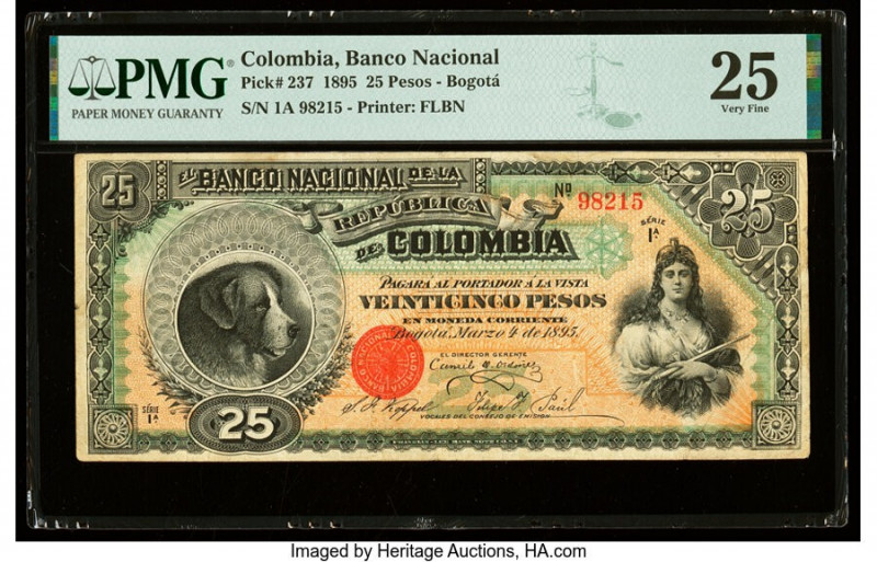 Colombia Banco Nacional de la Republica de Colombia 25 Pesos 4.3.1895 Pick 237 P...
