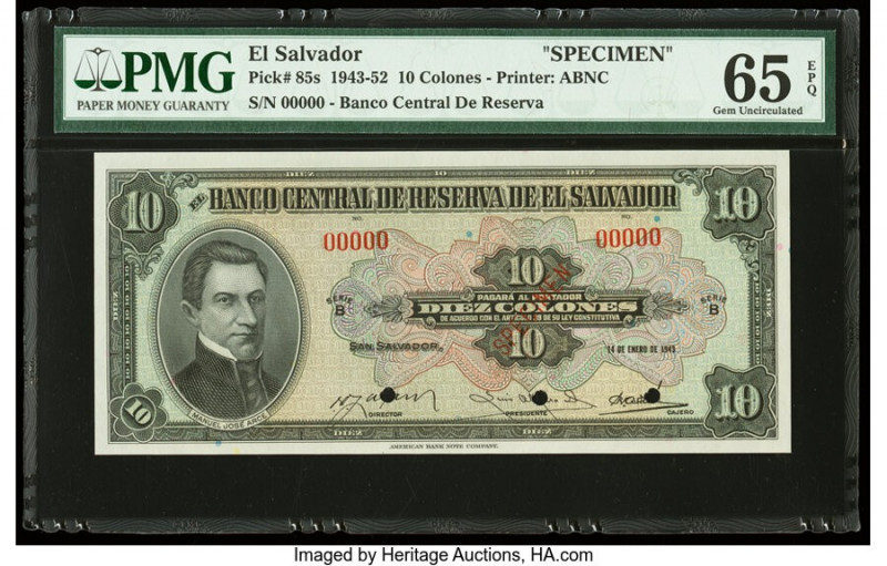 El Salvador Banco Central de Reserva de El Salvador 10 Colones 14.1.1943 Pick 85...