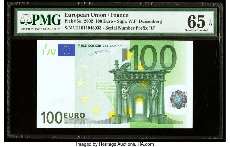 European Union Central Bank, France 100 Euro 2002 Pick 5u PMG Gem Uncirculated 6...