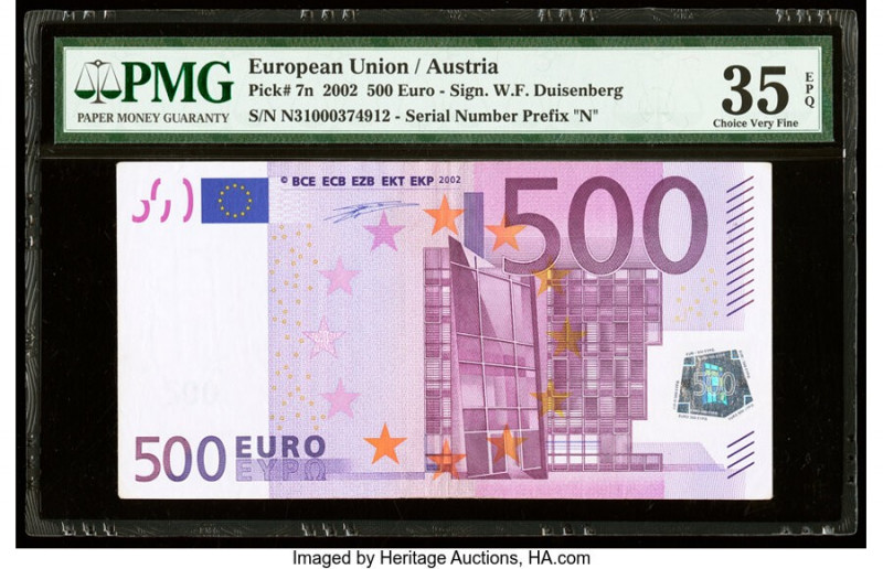 European Union Central Bank, Austria 500 Euro 2002 Pick 7n PMG Choice Very Fine ...