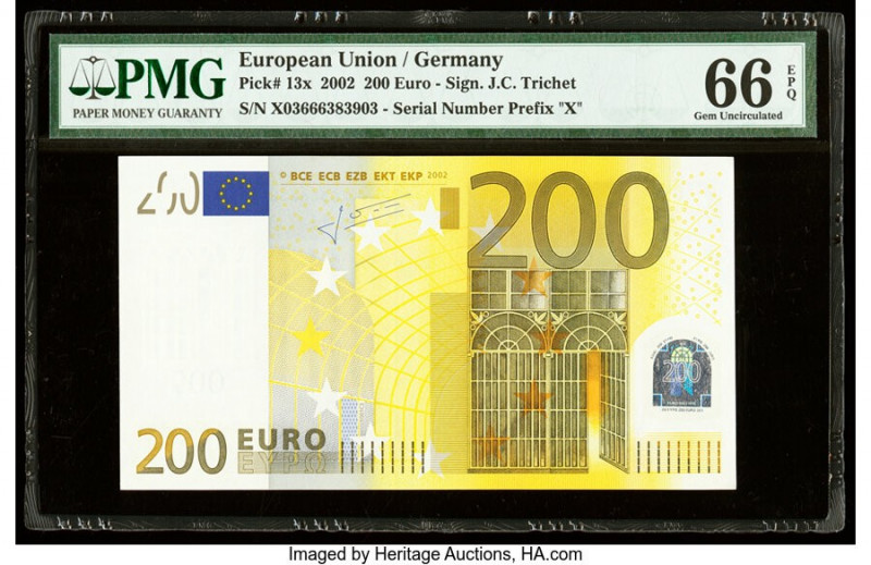 European Union Central Bank, Germany 200 Euro 2002 Pick 13x PMG Gem Uncirculated...