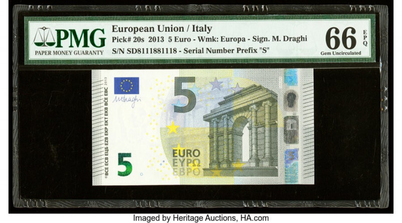 Radar-Repeater-Rotator Serial Number European Union Central Bank, Italy 5 Euro 2...