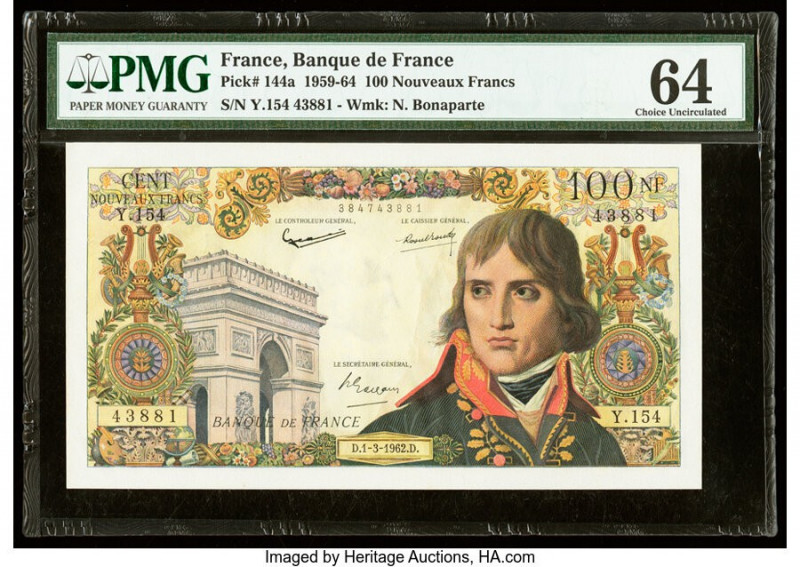 France Banque de France 100 Nouveaux Francs 1.3.1962 Pick 144a PMG Choice Uncirc...