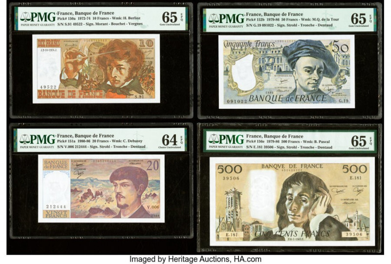 France Banque de France 10; 20; 50; 500 Francs 3.10.74; 1980 (2); 6.1.1983 Pick ...