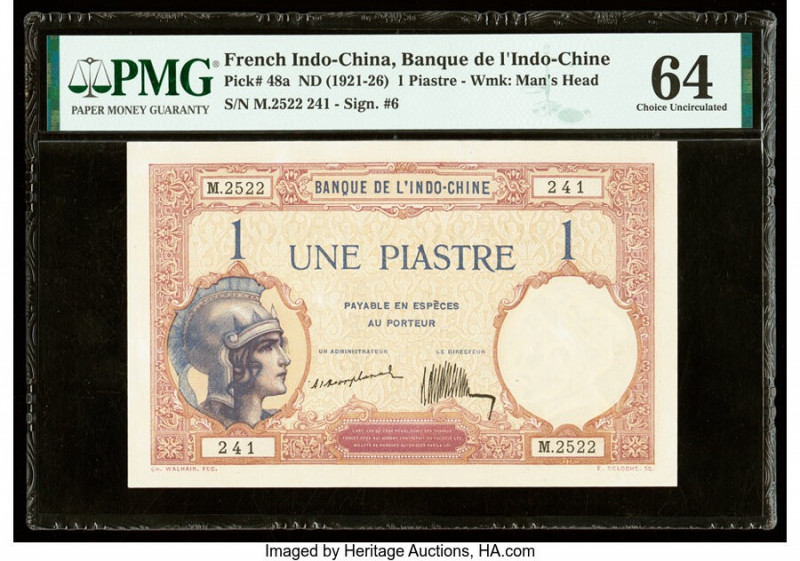 French Indochina Banque de l'Indo-Chine 1 Piastre ND (1921-26) Pick 48a PMG Choi...