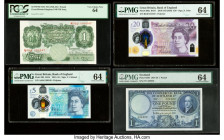 Great Britain Bank of England 1; 5; 20 Pound ND (1955-60); 2015; 2018 (ND 2020) Pick 369c; 394; 396a Three Examples PCGS Very Choice New 64; PMG Choic...