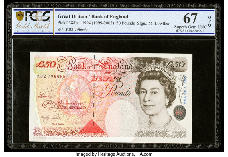 Great Britain Bank of England 50 Pounds 1994 (ND 1999-2006) Pick 388b PCGS Gold ...
