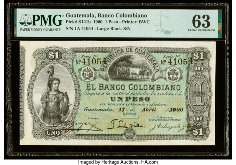 Guatemala Banco Colombiano 1 Peso 17.4.1900 Pick S121b PMG Choice Uncirculated 6...