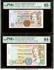 Guernsey States of Guernsey 5; 50 Pounds ND (1996; 1994) Pick 56c; 59 Two Examples PMG Gem Uncirculated 65 EPQ; Choice Uncirculated 64 EPQ. 

HID09801...