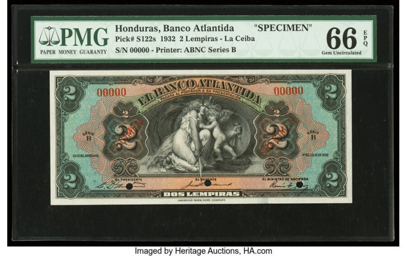 Honduras Banco Atlantida 2 Lempiras 1.7.1932 Pick S122s Specimen PMG Gem Uncircu...