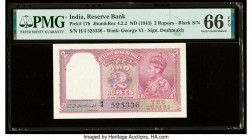 India Reserve Bank of India 2 Rupees ND (1943) Pick 17b Jhun4.2.2 PMG Gem Uncirculated 66 EPQ. Staple holes at issue.

HID09801242017

© 2020 Heritage...