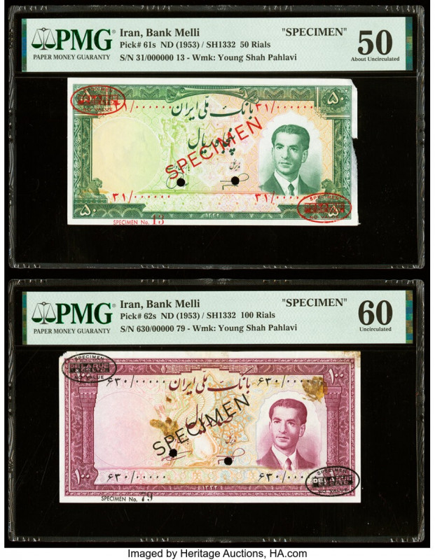 Iran Bank Melli 50; 100 Rials ND (1953) / SH1332 Pick 61s; 62s Two Specimen. PMG...