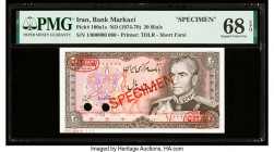 Iran Bank Markazi 20 Rials ND (1974-79) Pick 100a1s Specimen PMG Superb Gem Unc 68 EPQ. Red Specimen & TDLR overprints and two POCs present.

HID09801...