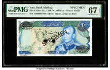 Iran Bank Markazi 200 Rials ND (1974-79) Pick 103as Specimen PMG Superb Gem Unc 67 EPQ. Black Specimen & TDLR overprints and two POCs present.

HID098...