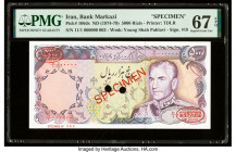 Iran Bank Markazi 5000 Rials ND (1974-79) Pick 106ds Specimen PMG Superb Gem Unc 67 EPQ. Red Specimen & TDLR overprints and two POCs present.

HID0980...