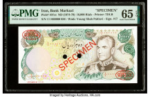 Iran Bank Markazi 10,000 Rials ND (1974-79) Pick 107cs Specimen PMG Gem Uncirculated 65 EPQ. Red Specimen & TDLR overprints and two POCs present.

HID...